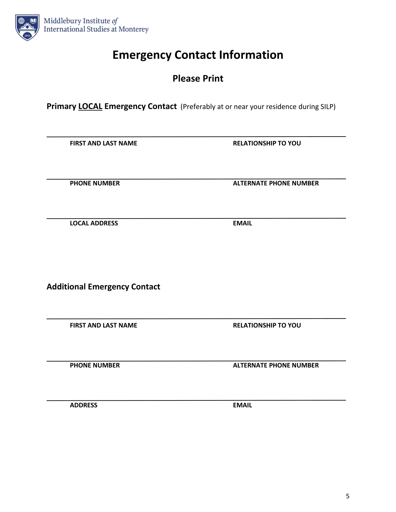 Emergency Contact Information