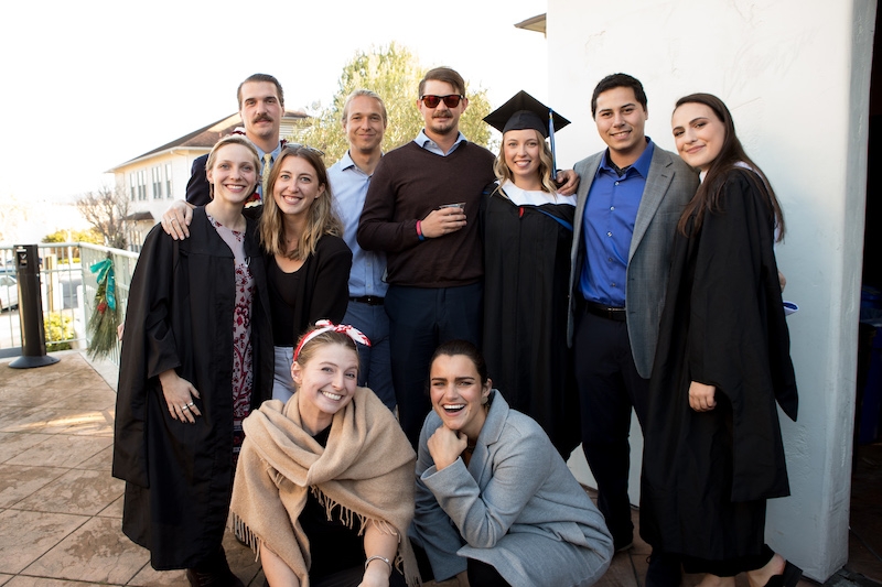 Celebrating with fellow graduates and other students