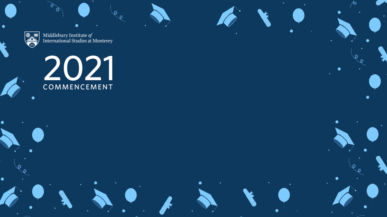 Zoom Background for commencement - caps, diplomas, balloons on blue background