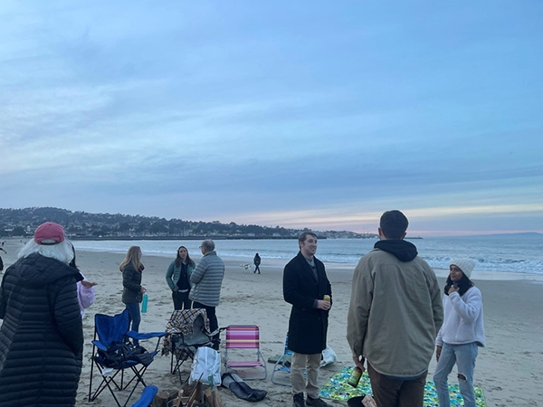 Setting up at Del Monte Beach for the beach bonfire