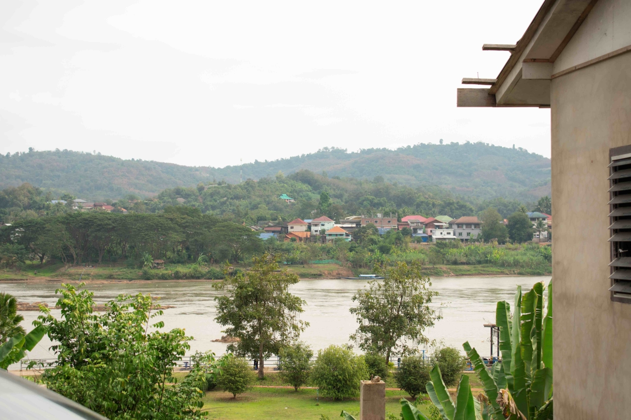 river flowing through a village