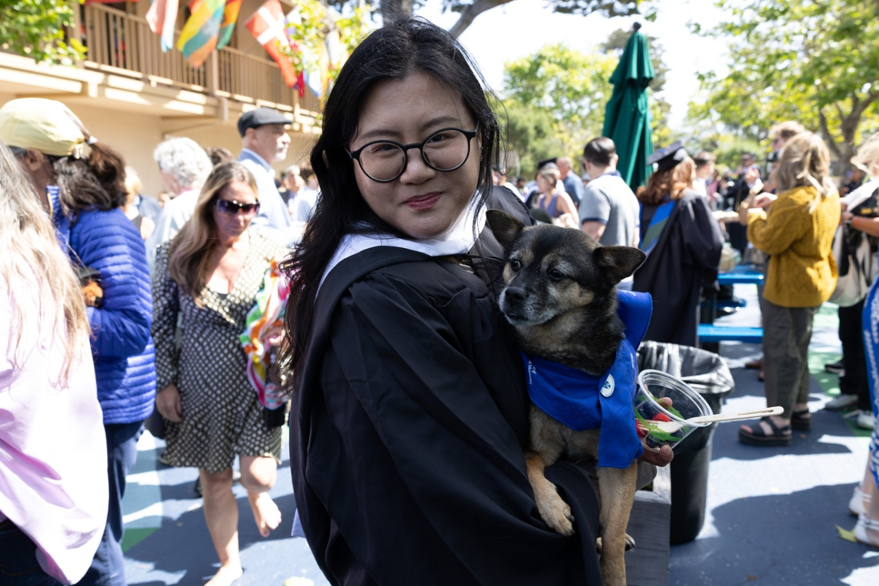 Student with puppy