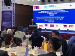 Director Blazakis speaking at the UNODC-Mongolia conference 
