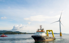 A vision of a clean ocean economy, hybrid electric ship, offshore wind turbine