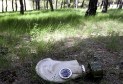 Gas mask in field