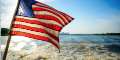 US Flag and ocean