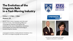 Flyer for information session with Simon Yoxon-Grant, President and CEO, and Suzanne Franks, Chief Marketing Officer, of LanguageLine Solutions.