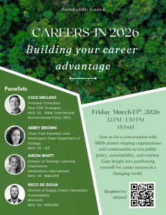 Flyer with green background and photos of speakers