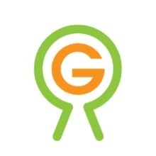 An orange G inside a green shape