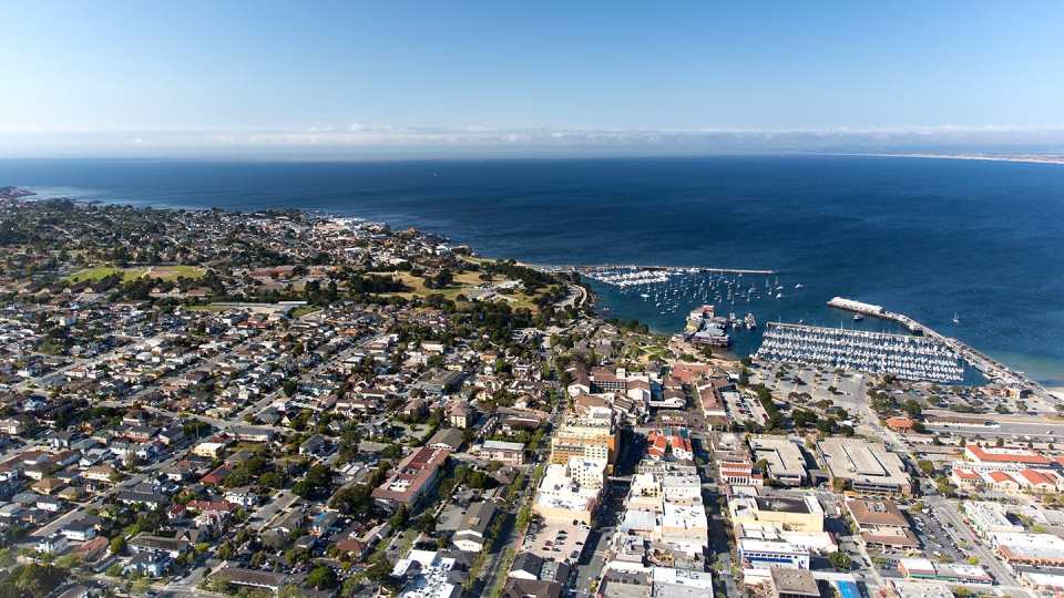 A panoramic view of the Monterey coastline.
