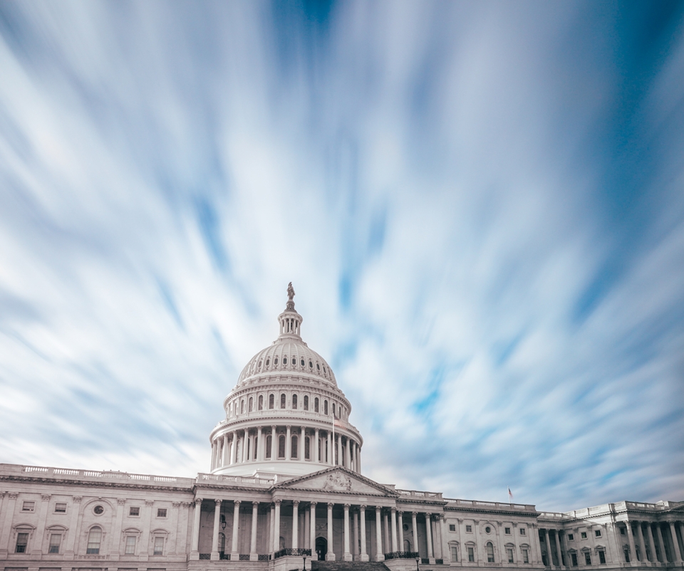 Capitol Hill Washington DC with ocean-like sky above