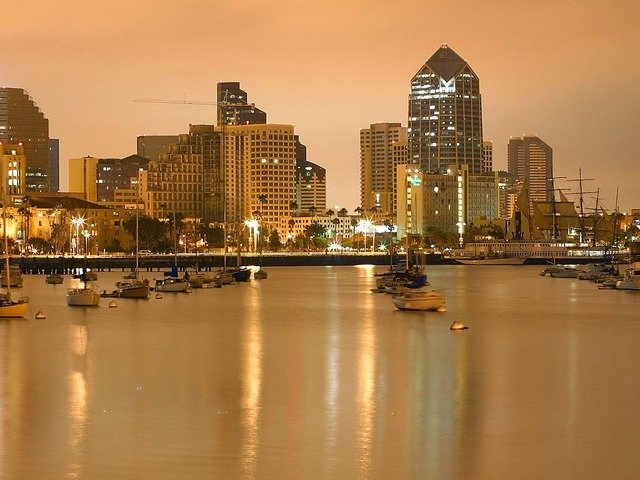 San Diego Port in sepia light