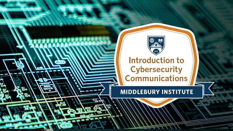 Cyber network image with overlayed digital badge for the course