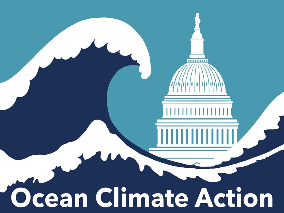 cartoon wave over federal capital with words ocean climate action
