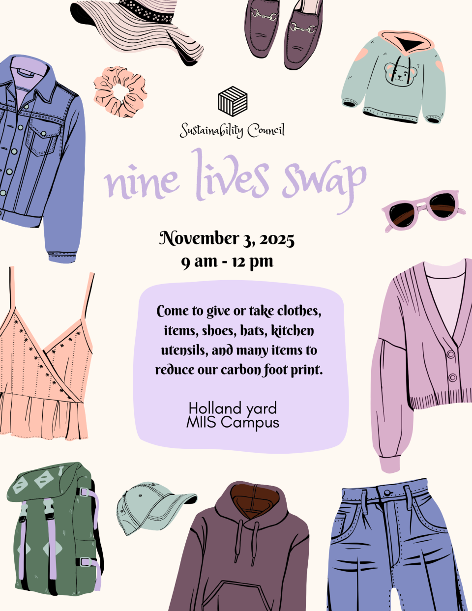 Nine Lives Clothing Swap for Sustainability Flyer