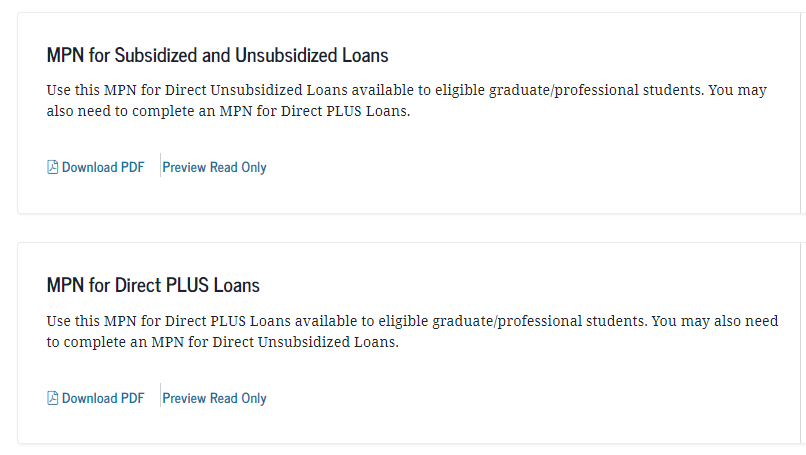 Finaid MPN for Graduate Loans Screenshot