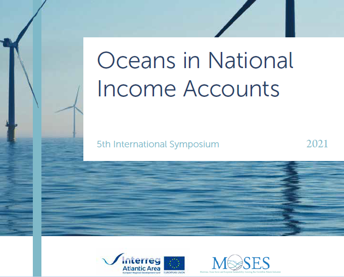Logo for Oceans In National Income Accounts Symposium 2021 blue water of the sea and offshore windmills