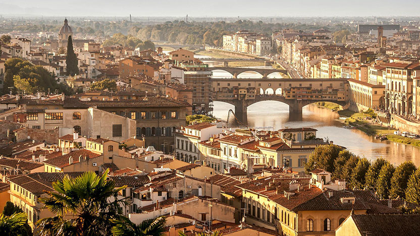 Florence, Italy skyine at dusk.
