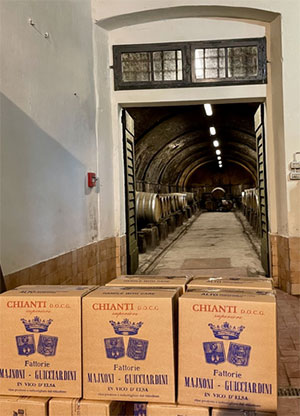 Cases of wine in a cellar