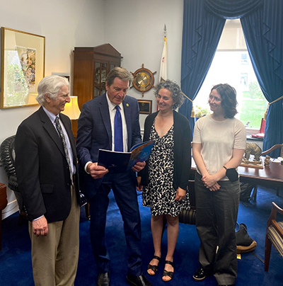 David Helvarg, Congressman John Garamendi, Natasha Benjamin, and student Mallory Hoffman at the Congressmans office in Washington D.C.