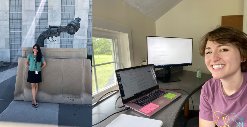 Trushaa Castelino IPD’19 (left) and Jane Eklund IPD’21 (right) showing the United Nations Office for Disarmament Affairs CAB experience before and during COVID-19