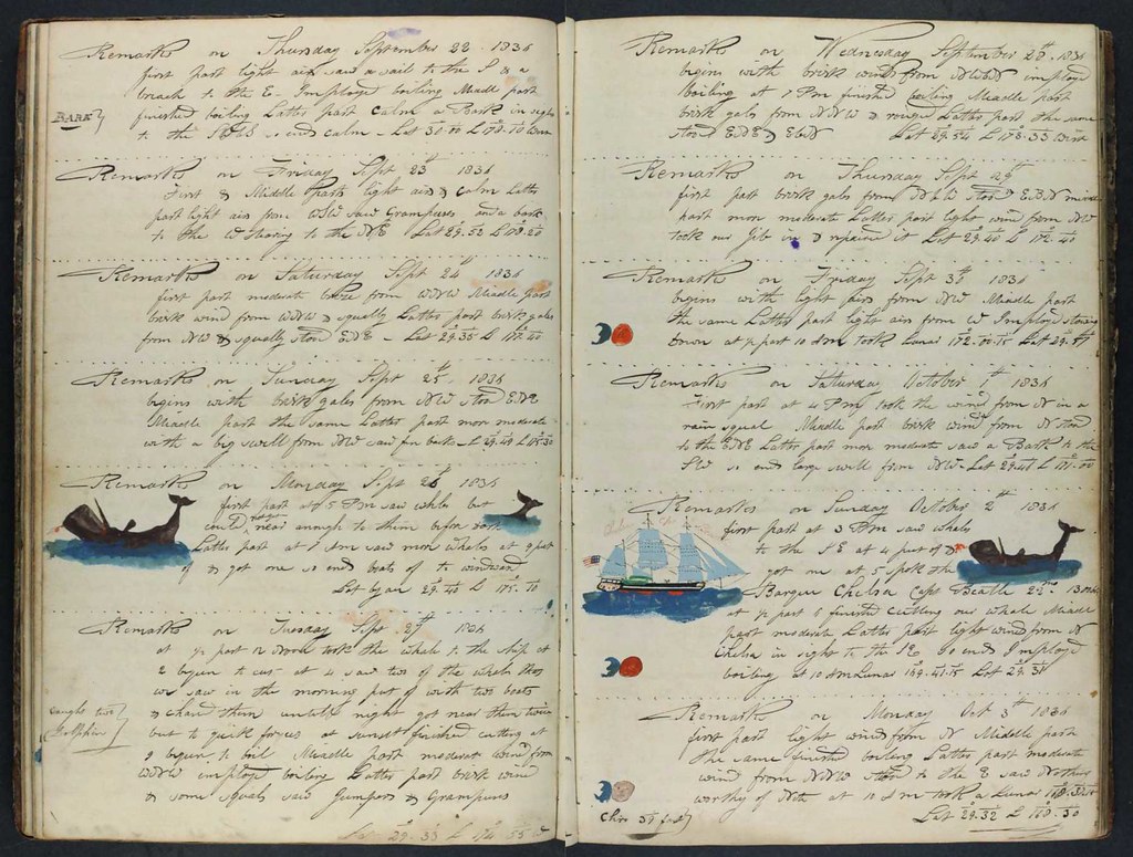 a picture of a handwritten captains log from 1835