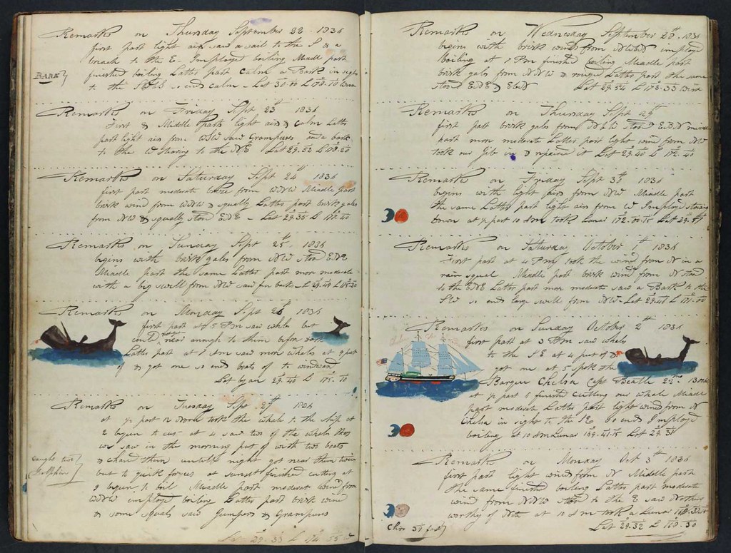 a picture of a handwritten captains log from 1835
