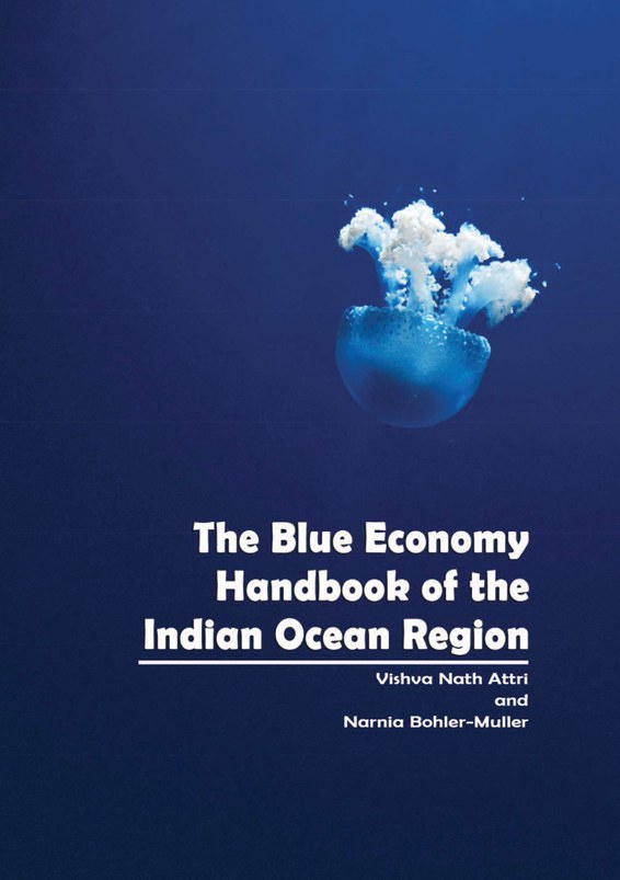The Blue Economy Handbook of the Indian Ocean Region, Cover, shows blue ocean and blue jellyfish