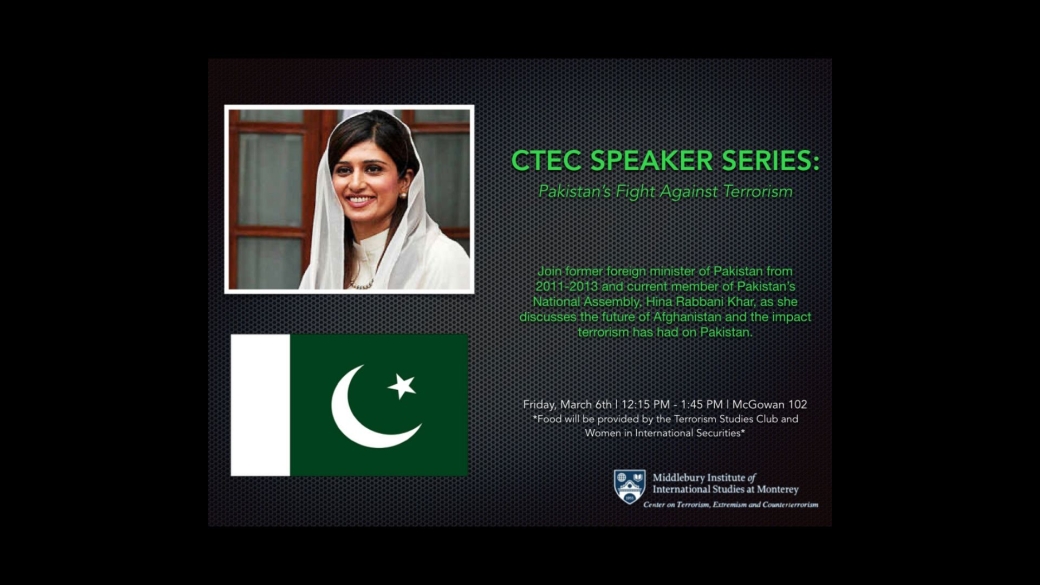 Image: CTEC Speaker Series with former Foreign Minister of Pakistan Hina Rabbani Khar, lecture titled "Pakistan's Fight Against Terrorism"