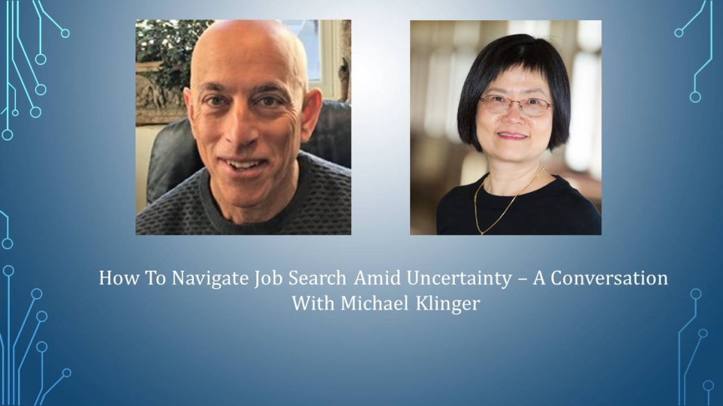 Cover slide of a presentation with images of the host, Winnie Heh, and her guest, Michael Klinger