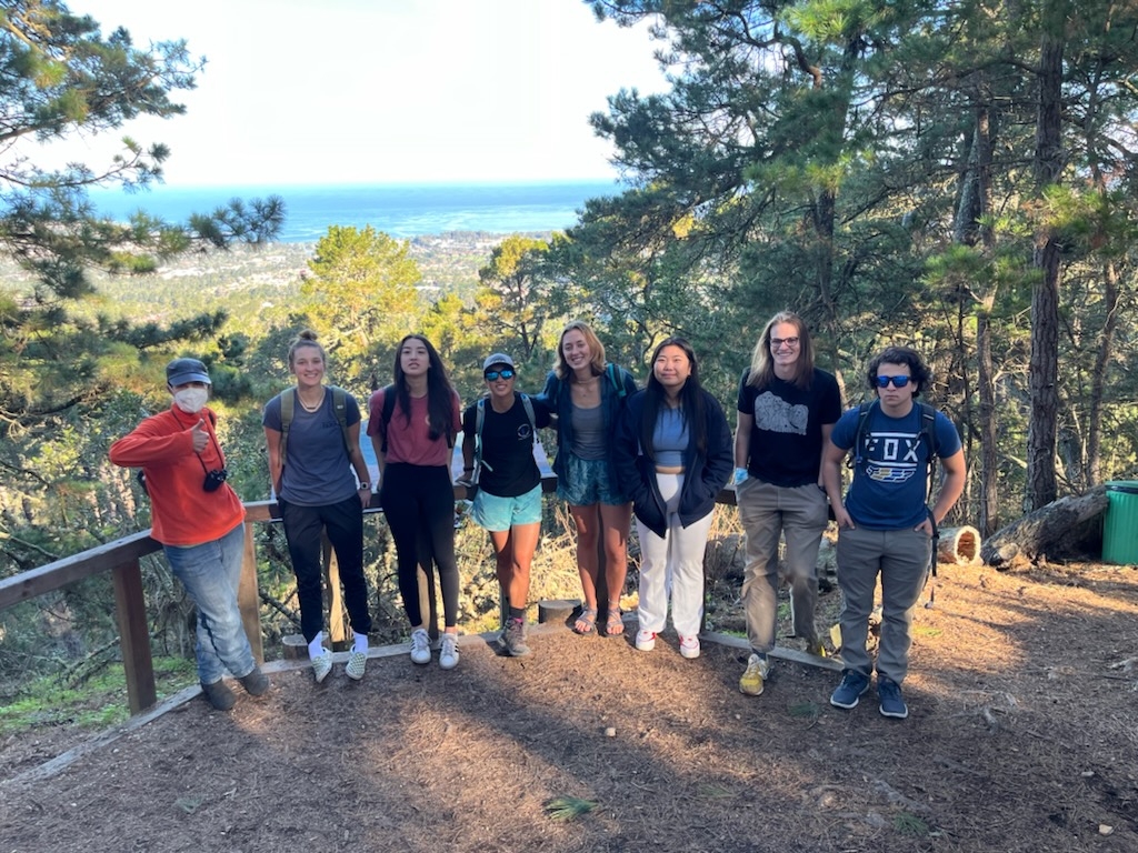 The seven students who kicked off the Middlebury Climate Change Semester at Jack's Peak Park in Monterey, California