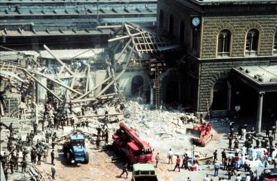 Aftermath of the Bologna train station bombing.