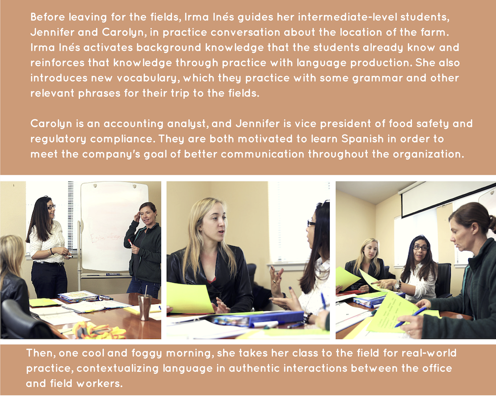 Teacher guides students in conversation