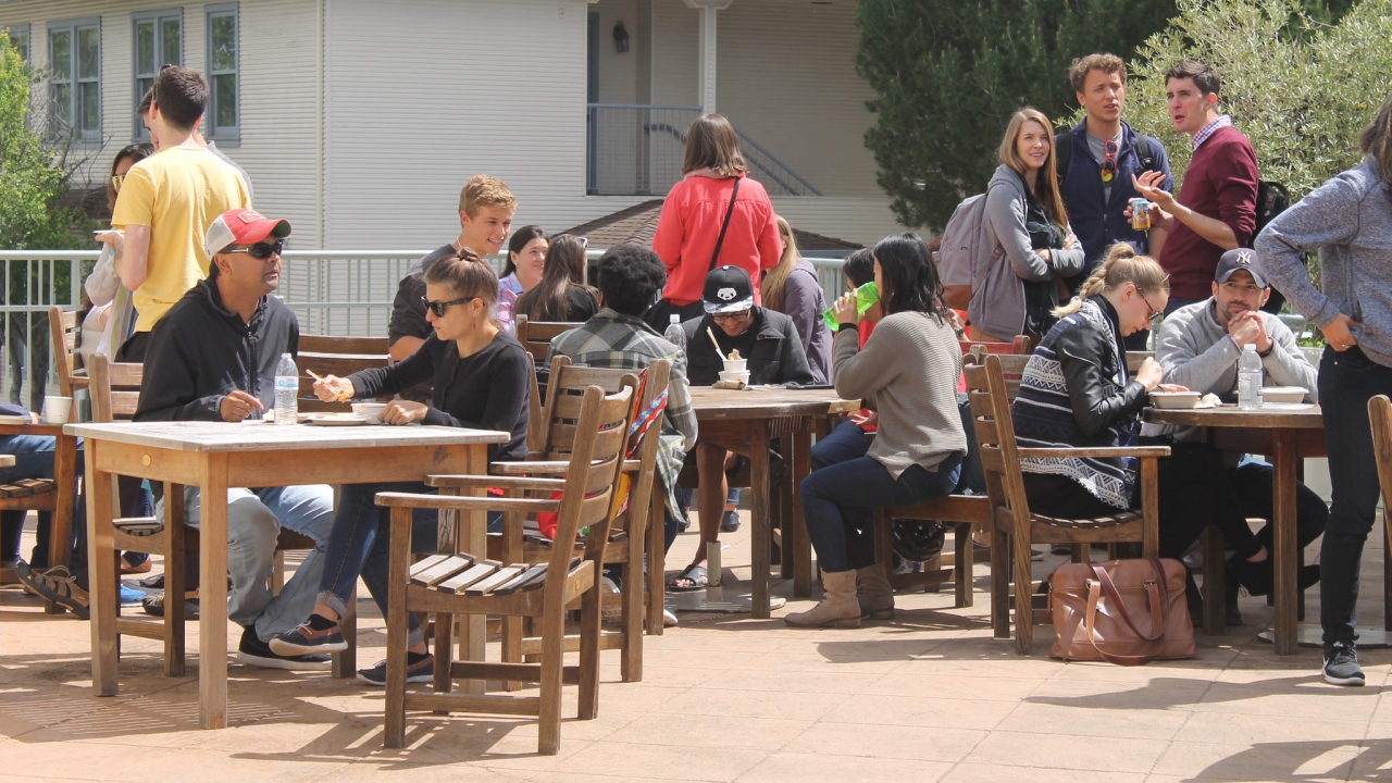 Students hanging out at the student center