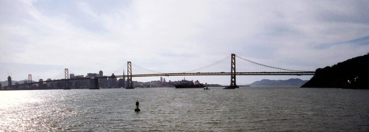panorama of the SF bay bringe taken from the water level