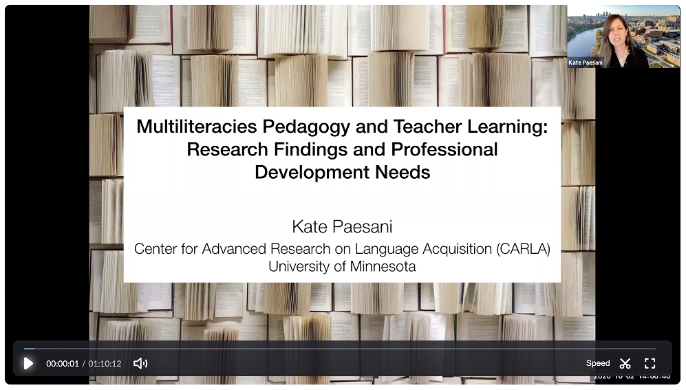 Screenshot of the opening slide of Kate Paesani's presentation on multiliteracies pedagogy