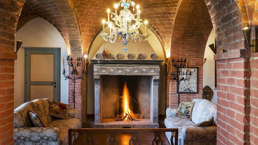 A fireplace at the Villa