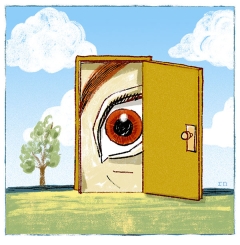 Illustration of eye looking through doorway