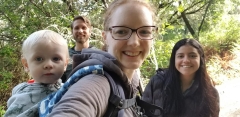 Aleena Yunuba Hammack hikes near Monterey with her son Max, partner Jack, and au pair Natalia.