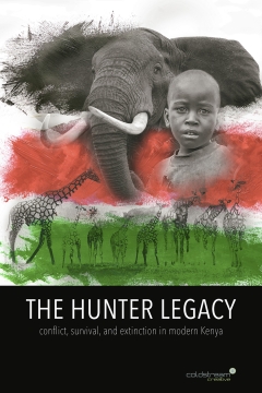 Film poster showing White Red Green horizontal areas with an image of an elephant, a young boy, giraffe and animals--the bottom is black with title of the film.  