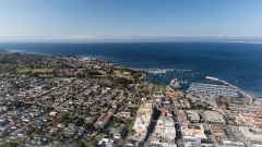 Aerial view of campus looking out to Monterey Bay and Fishermans Wharf.