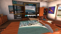 A view of what the virtual reality world looks like, as the viewer sees Alamitos Park in Long Beach at full flood stage