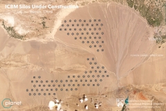Aerial view of Yumen with dots showing nuclear silo construction locations