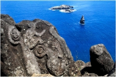 Rapa Nui aka Easter Island is home to petroglyphs that are thought to be associated with the "Bird Divers" who swam out to collect bird eggs from offshore islands at their peril