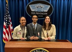 Teyonce Allison ’25, Srivats Ramaswamy ’26.5, and Vera Rousseff ’23 at the Pentagon during their career exploration week in Washington, D.C.