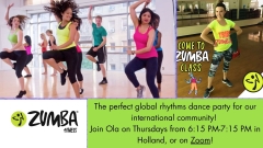 Women preforming Zumba and instructor photo