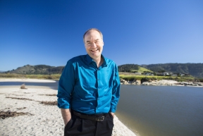 Jeff Langholz in blue shirt on Monterey coast
