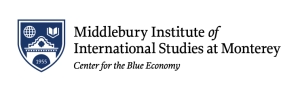Center for the Blue Economy logo--a shield with the world, a book, and a  historic building on the campus of the Middlebury Inst of Intl. Studies in Monterey