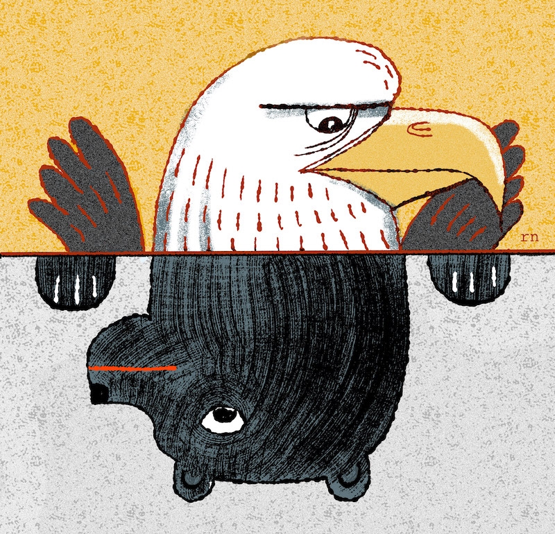 Illustrated image of the US Eagle and Russian Bear
