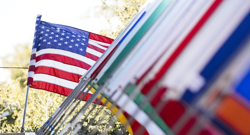 Flags on Morse with US flag prominent